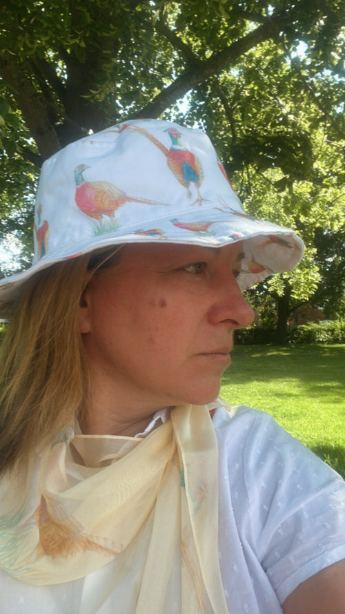 Limited Edition Pheasant Print Cotton Denim Bucket Hat – UK Made Festival & Sun Hat