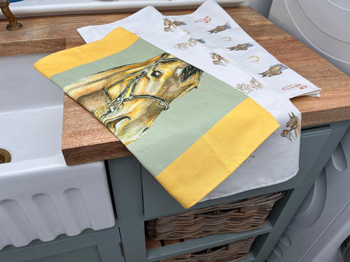 Large Horse Tea Towel 3 Pack, Equestrian Tea Towels 3 Pack. 100 % Cotton