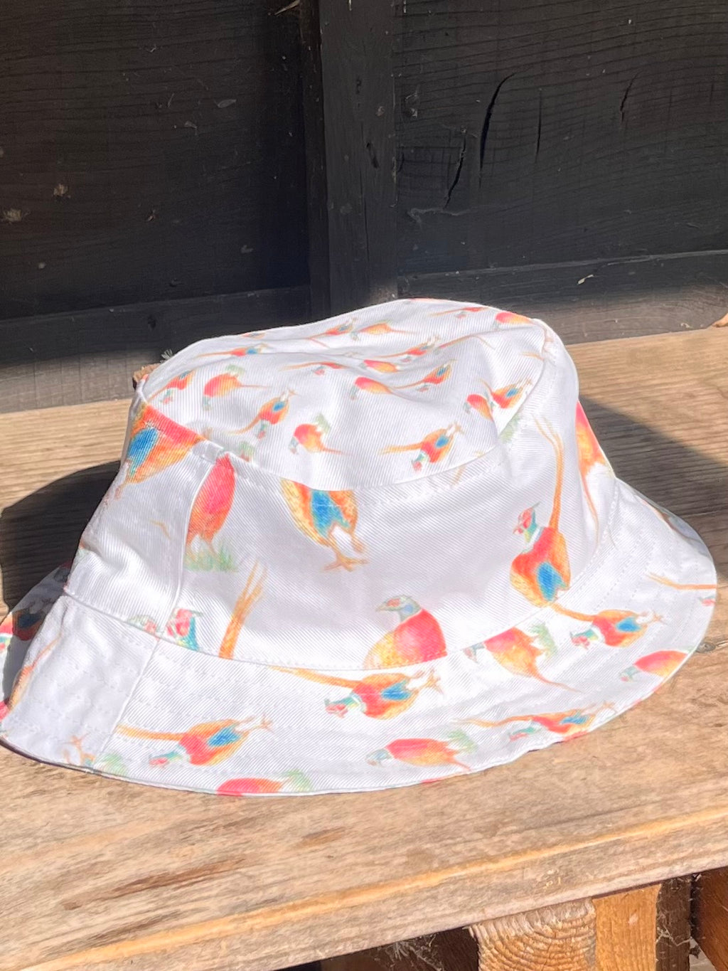 Limited Edition Pheasant Print Cotton Denim Bucket Hat – UK Made Festival & Sun Hat