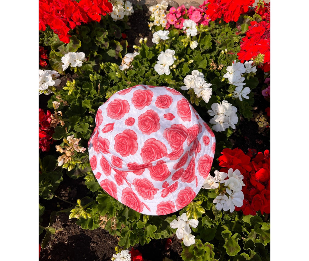 Limited Edition Roses Print Cotton Denim Bucket Hat – UK Made Festival & Sun Hat