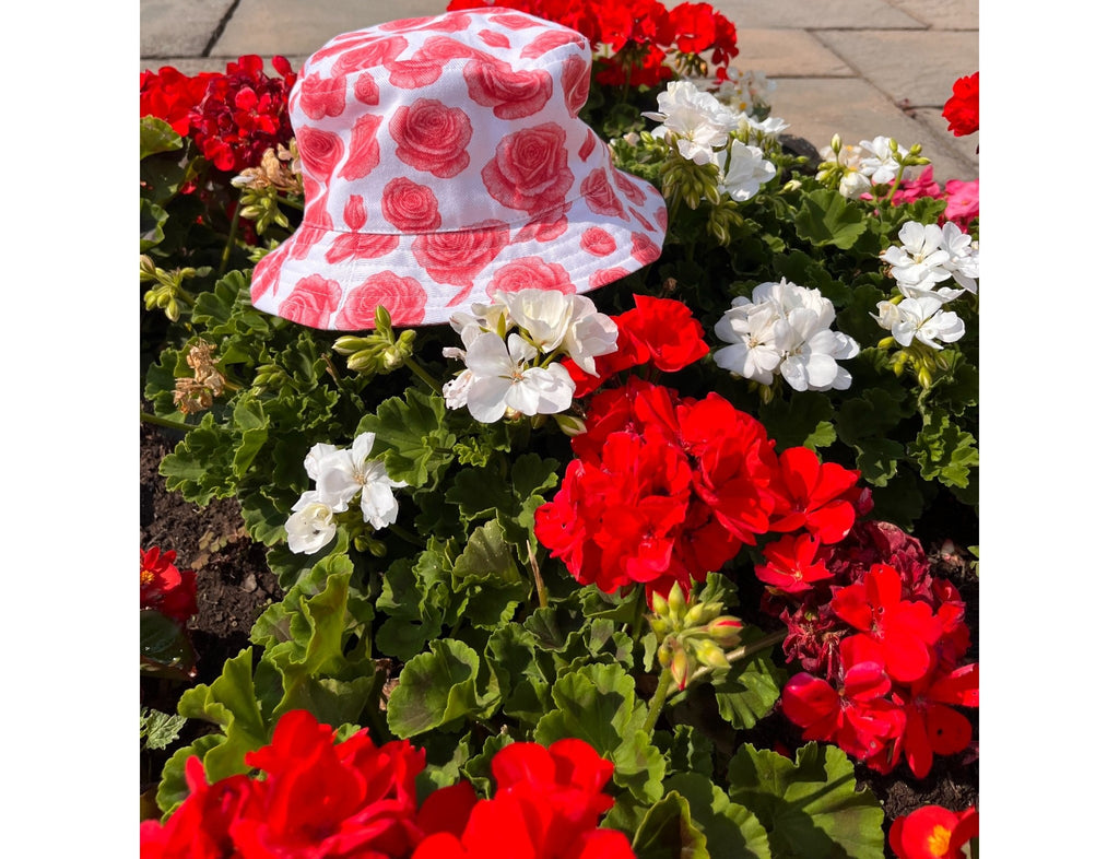 Limited Edition Roses Print Cotton Denim Bucket Hat – UK Made Festival & Sun Hat