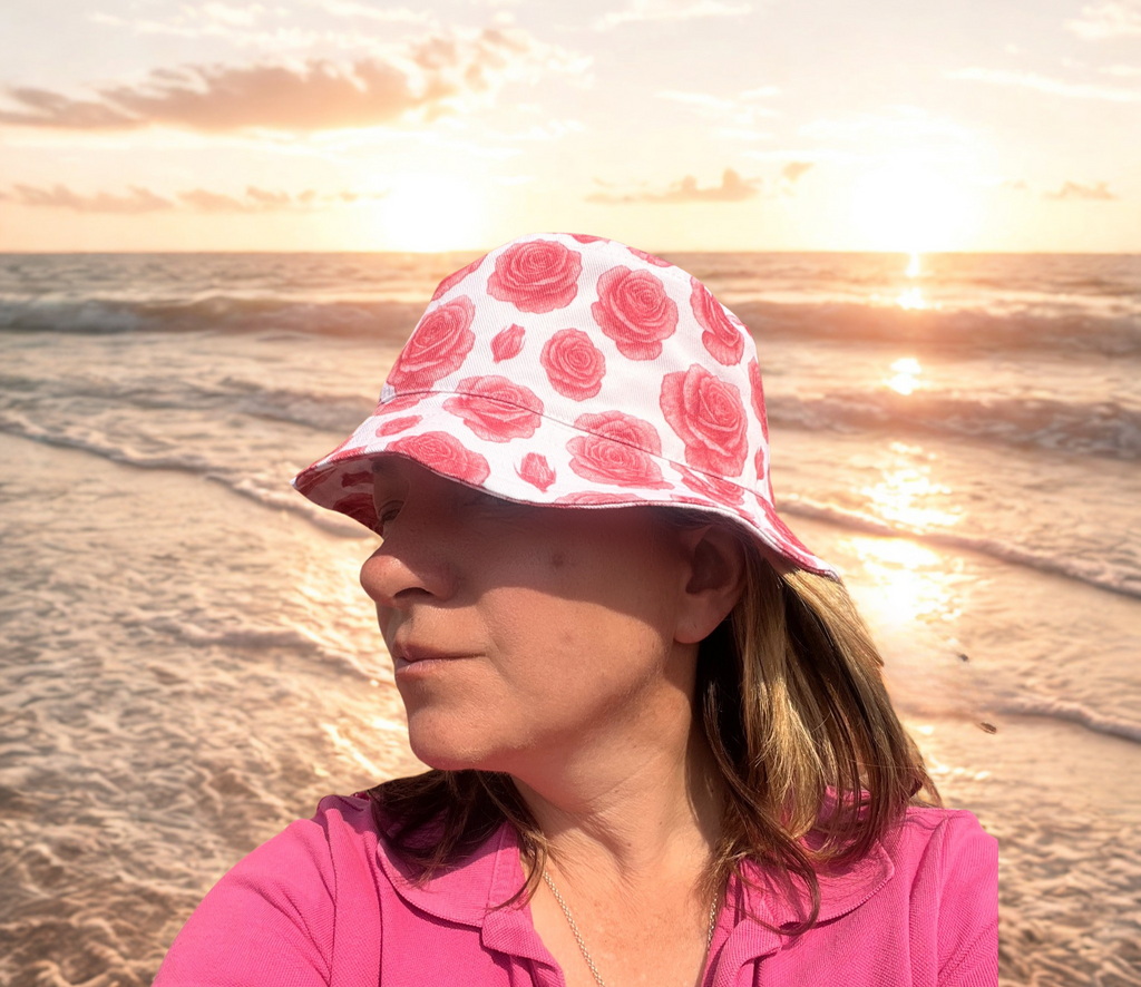 Limited Edition Roses Print Cotton Denim Bucket Hat – UK Made Festival & Sun Hat