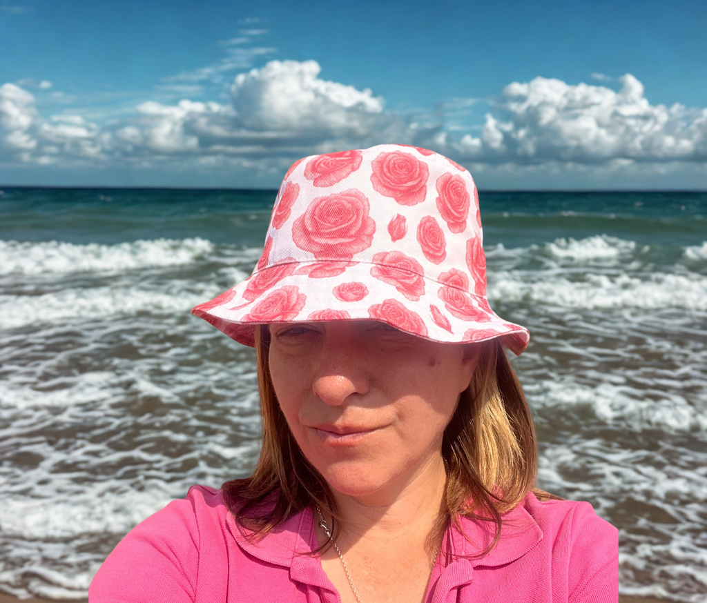 Limited Edition Roses Print Cotton Denim Bucket Hat – UK Made Festival & Sun Hat