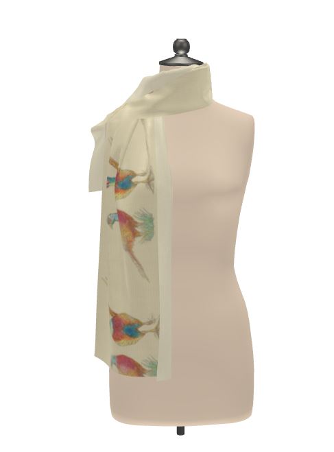 Women's Delicate 100% Silk Scarf – Pastel Pheasant Edition