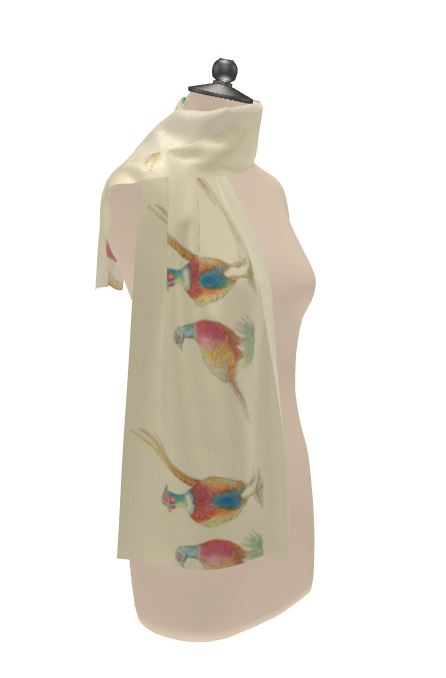 Women's Delicate 100% Silk Scarf – Pastel Pheasant Edition